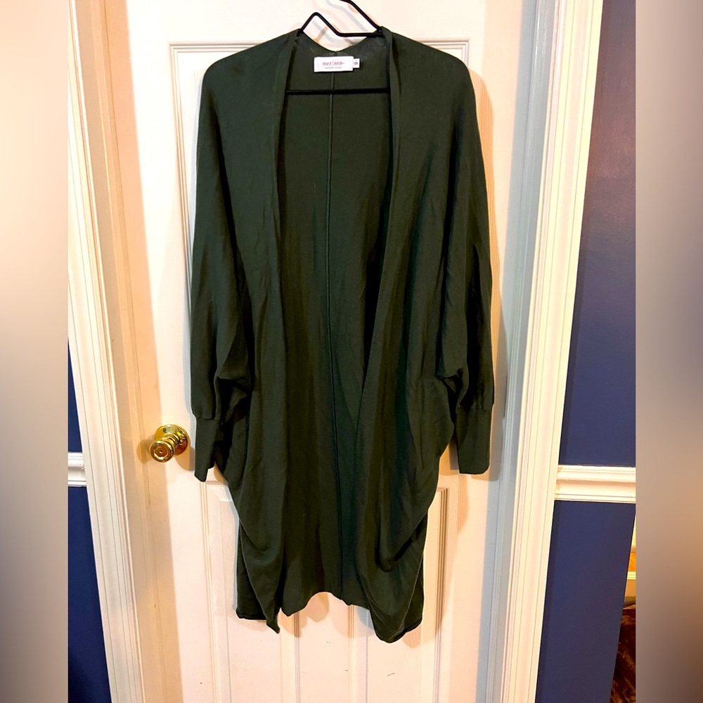 Mersea Open-Front Long Cardigan in Deep Green